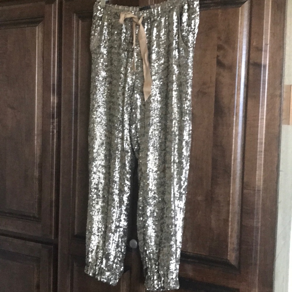 J Crew Gold Sequin Harem Pants - size 4